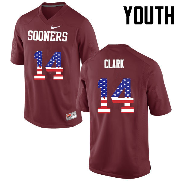 Youth Oklahoma Sooners #14 Reece Clark College Football USA Flag Fashion Jerseys-Crimson - Click Image to Close